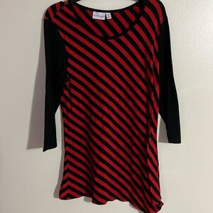 Kim Rogers Black And Red Striped Long Sleeve Shirt Petite
